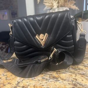 Valentino Orlandi Black Quilted Crossbody with Gold Accent